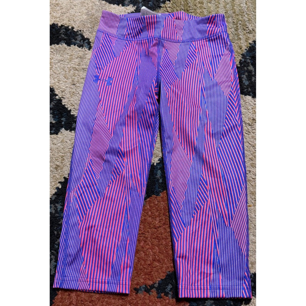Under Armour Girls HeatGear Capri Leggings Purple Pink Striped Size Medium M